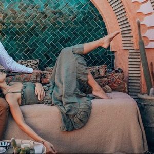 Selfie Leslie Honey Shirred Frill Midi Dress